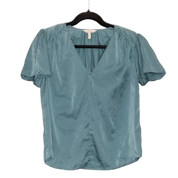 Rebecca Taylor Short-Sleeve Silk Charmeuse V-Neck Top, Size 6 - Picture 5 of 16